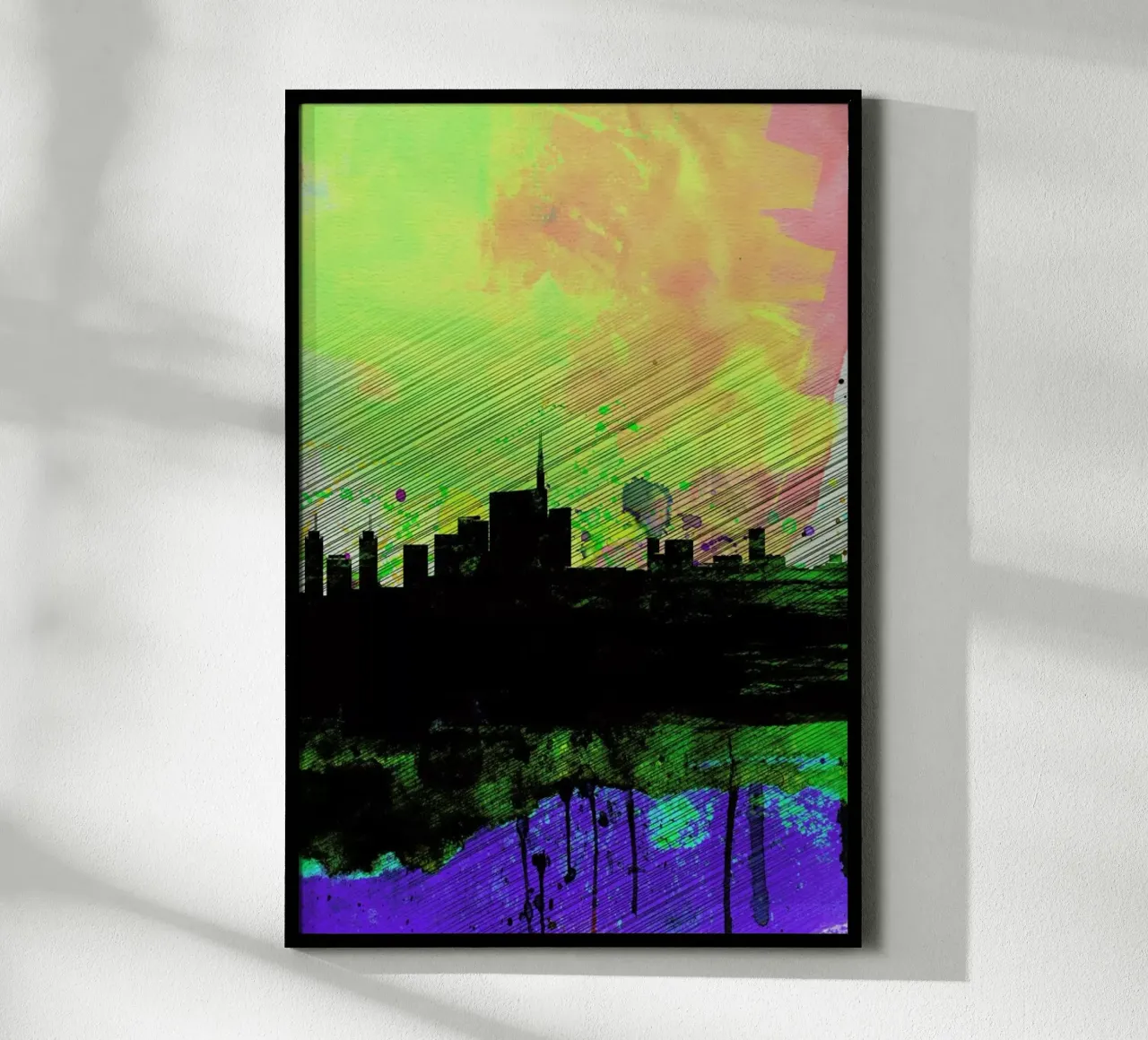 Milan Watercolor Skyline 2 poster con telaio in plastica da Naxart