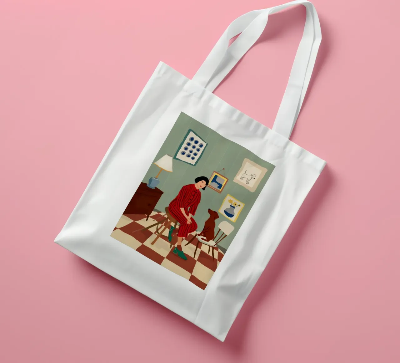 Pavimento a scacchi Companionhip borsa in juta da Veil Maya