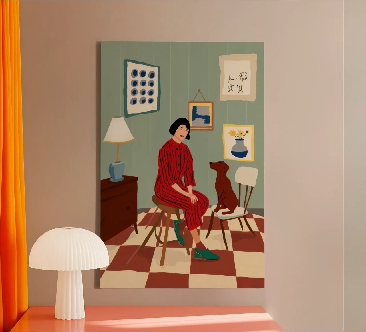 Geruite Vloer Gezelschap canvas van Veil Maya