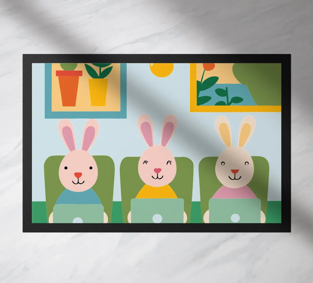 Tre conigli seduti zerbino da CUTE ANIMALS