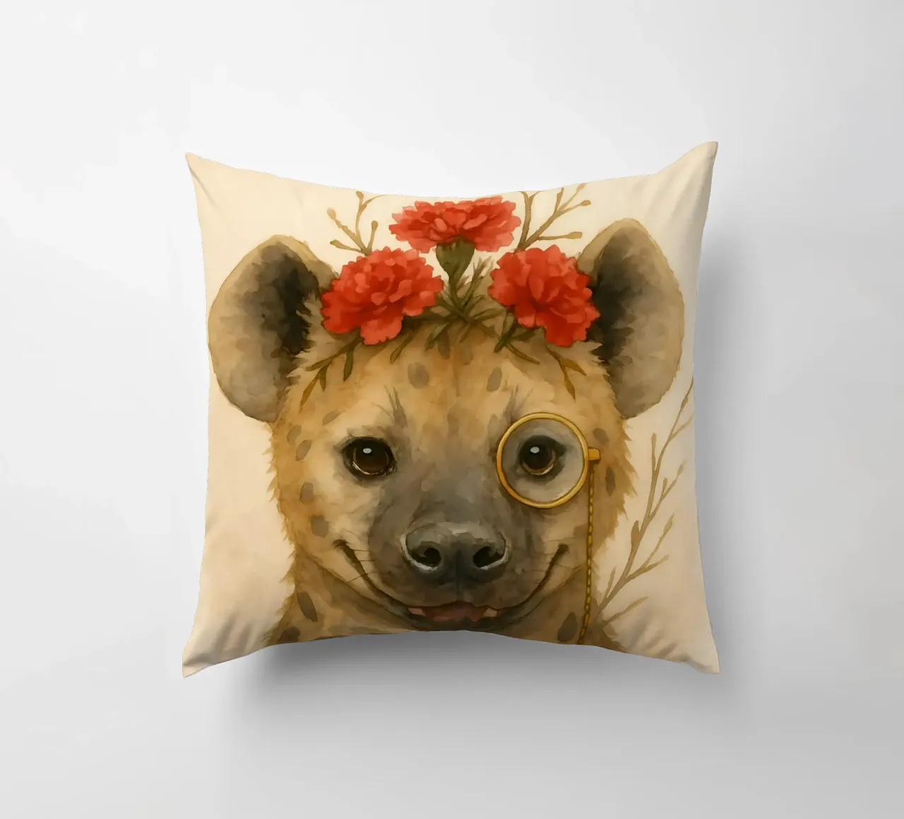 Dapper Hyena: Il fiore del monocolo cuscino da Graceful Desine