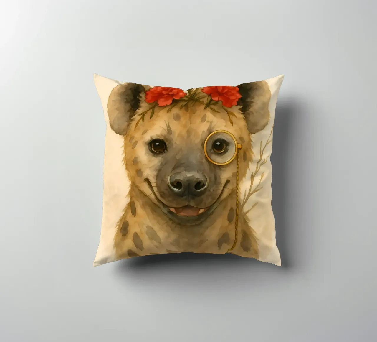 Dapper Hyena: Il fiore del monocolo cuscino da Graceful Desine