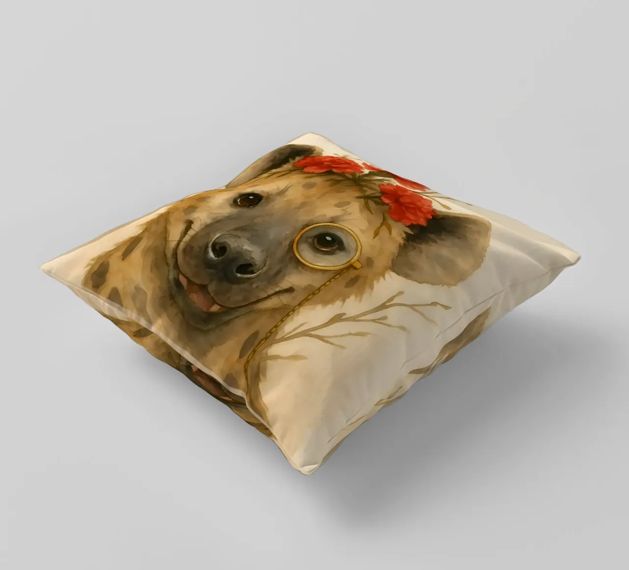 Dapper Hyena: Il fiore del monocolo cuscino da Graceful Desine