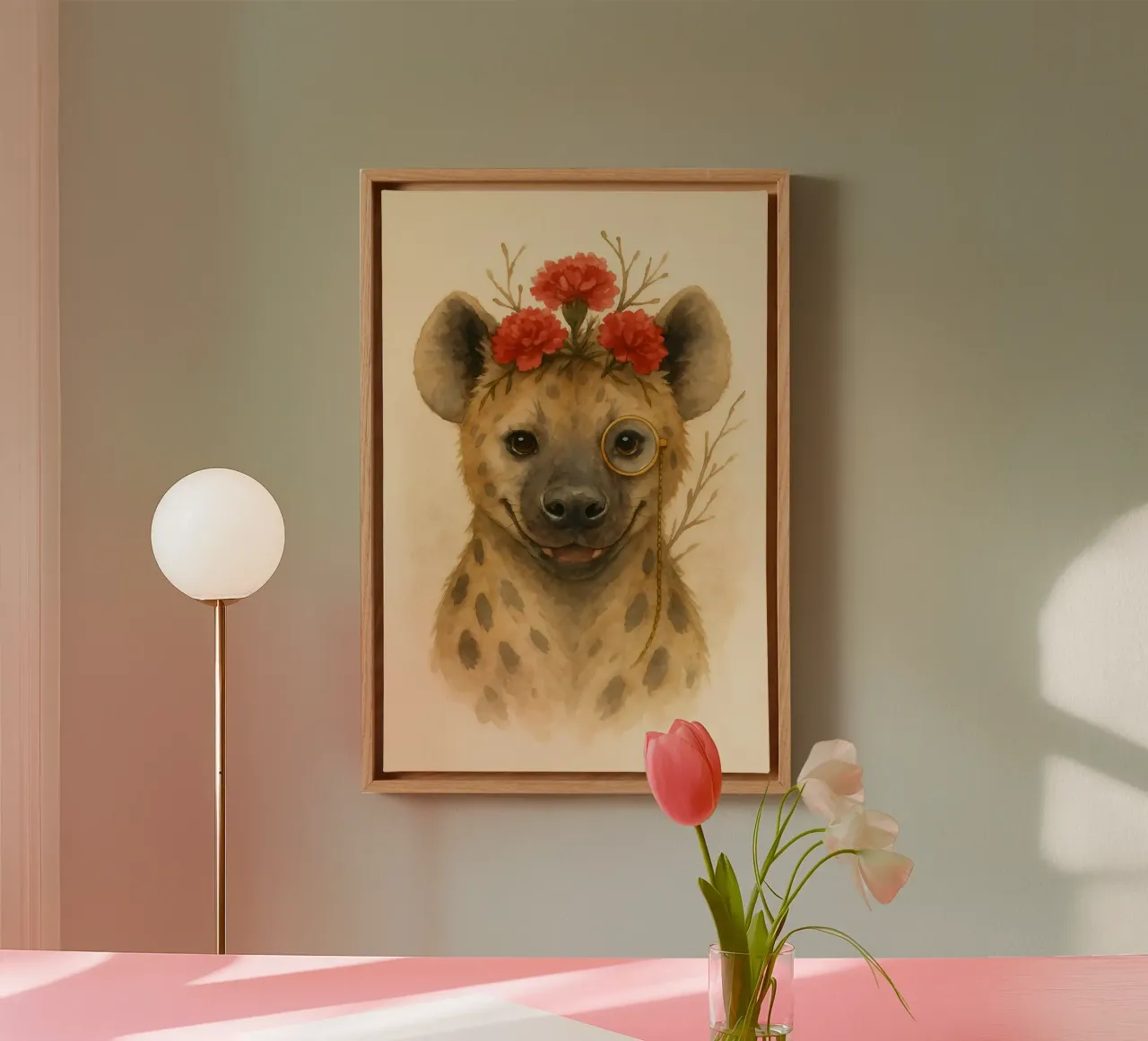 Dapper Hyena: The Monocle Bloom canvas by Graceful Desine