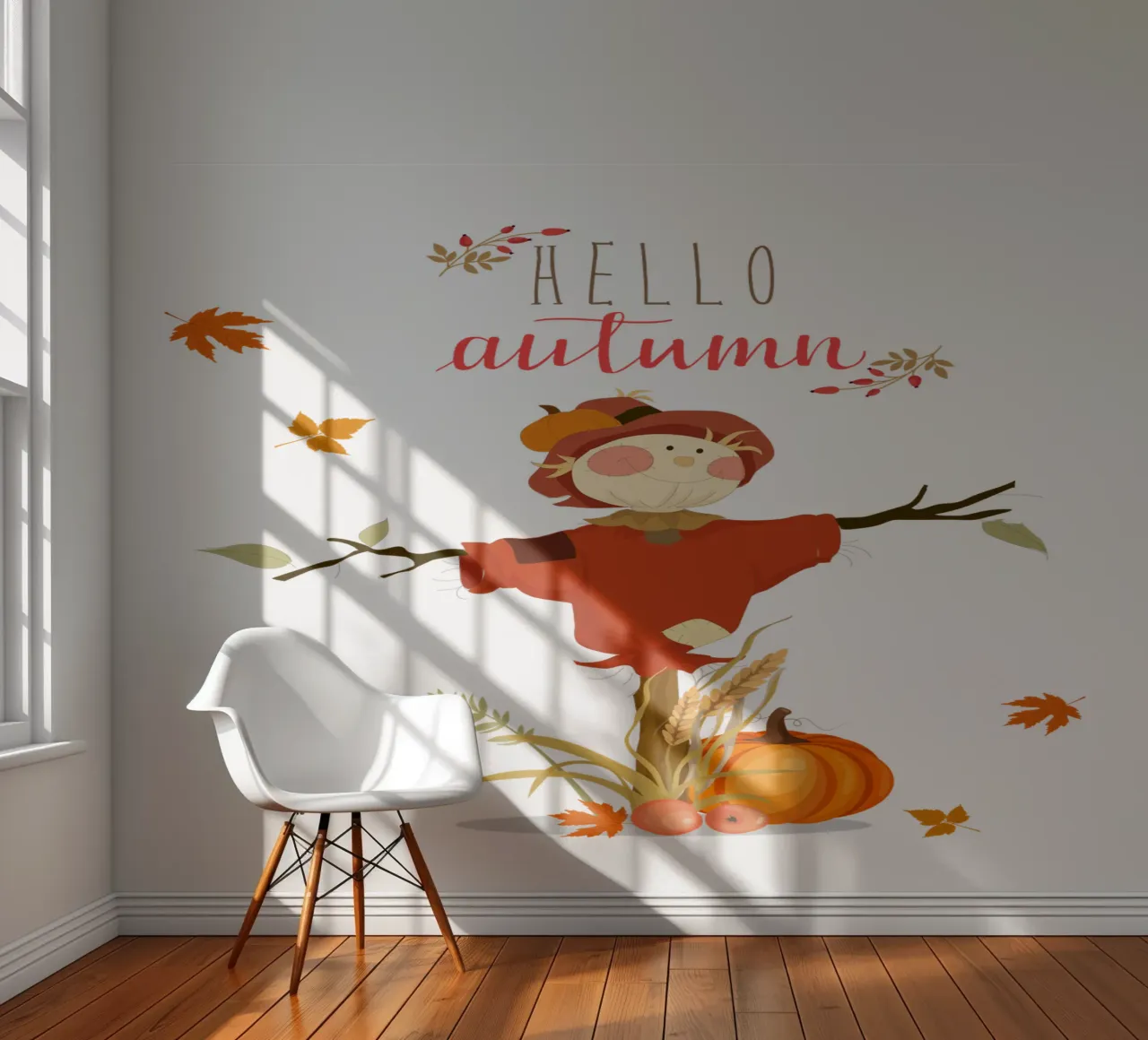 Scarecrow Leaves Pumpkin photo wallpaper by Cute