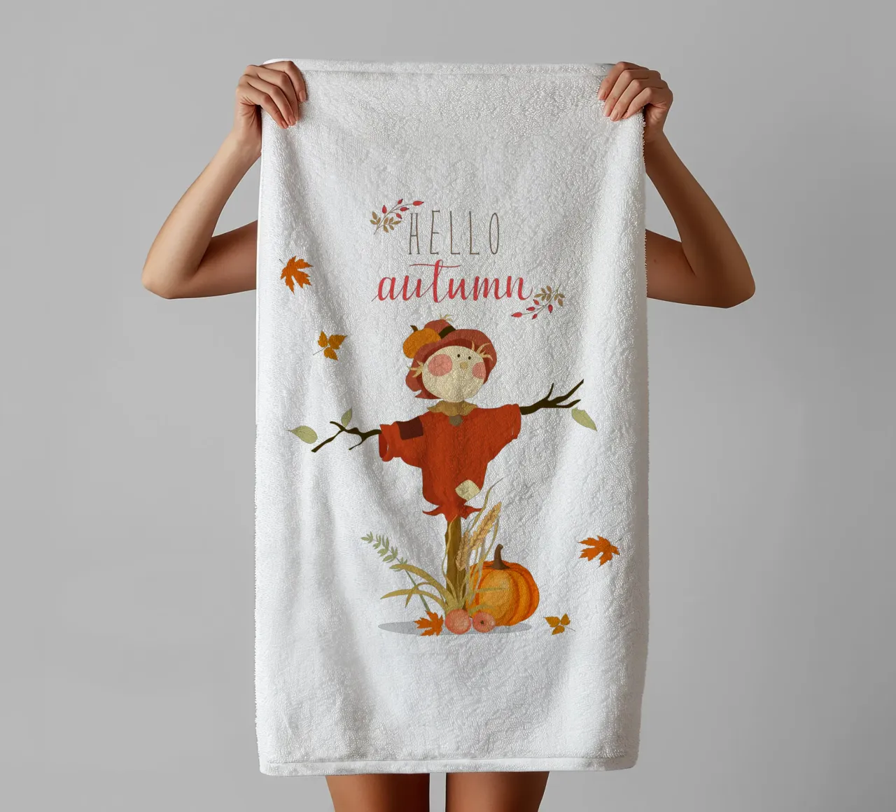 Spaventapasseri foglie di zucca asciugamano da bagno da Cute