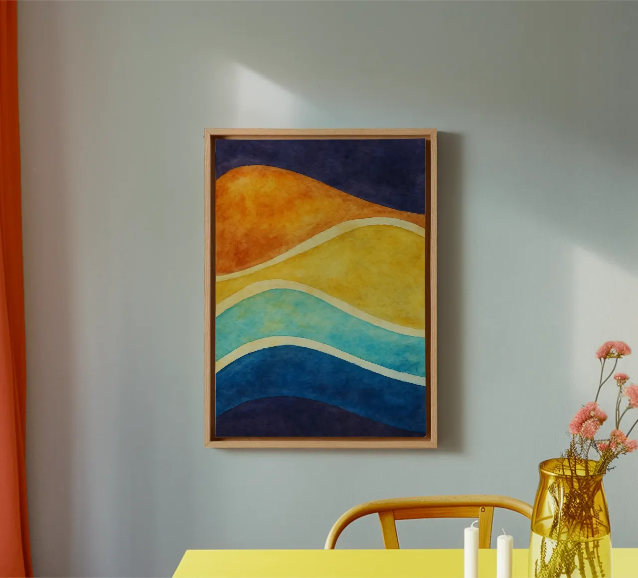 line wave abstract drawing ilustration canvas with Floater frame by Permatax
