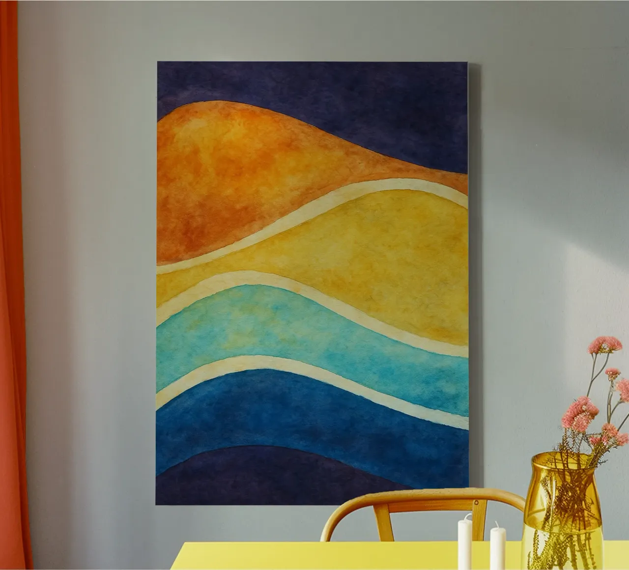 line wave abstract drawing ilustration canvas with Floater frame by Permatax