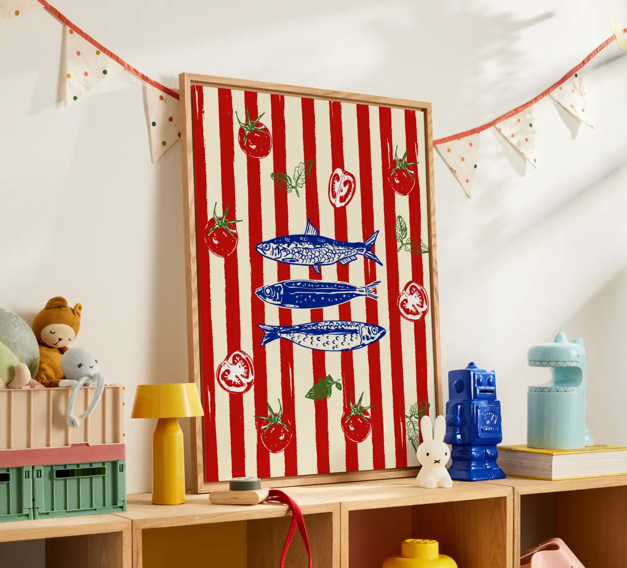 Sardines and Tomato Stripe Kitchen Doodle acrylic glass by EDMPROJECT