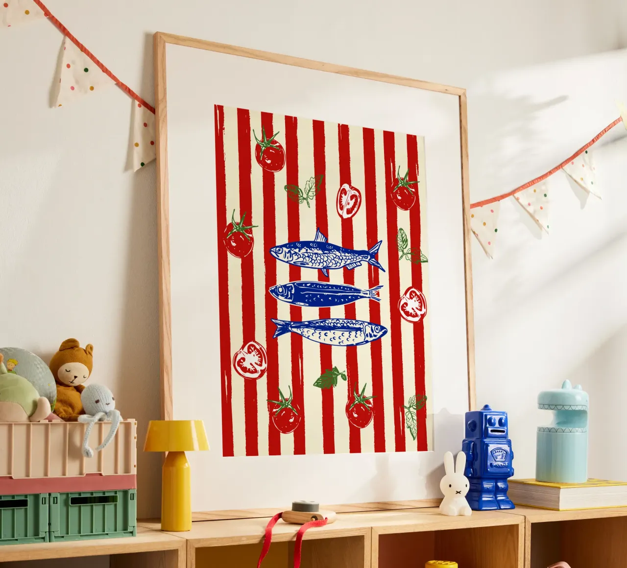 Scarabocchio da cucina con sardine e strisce di pomodoro poster da EDMPROJECT