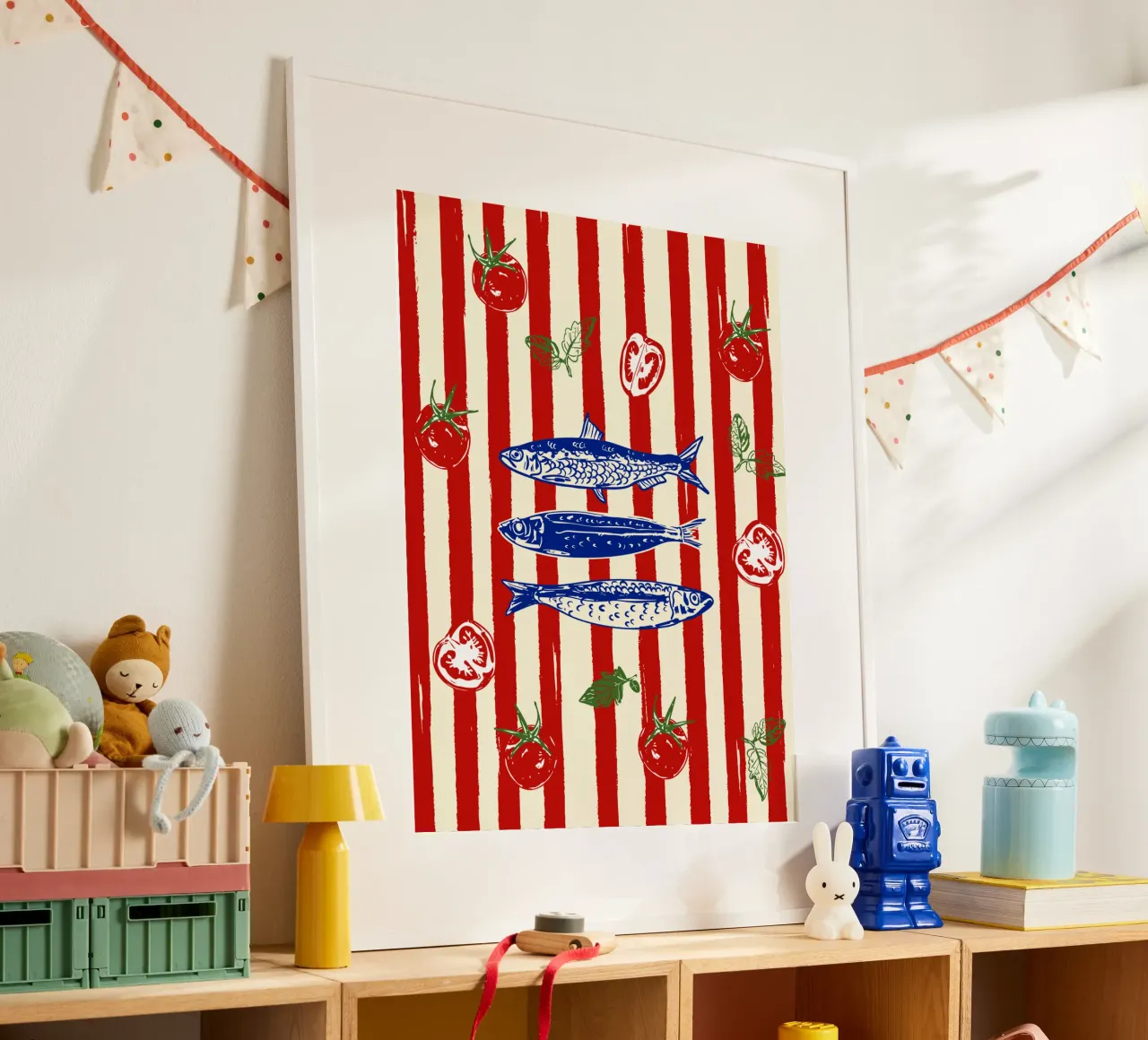 Scarabocchio da cucina con sardine e strisce di pomodoro poster da EDMPROJECT