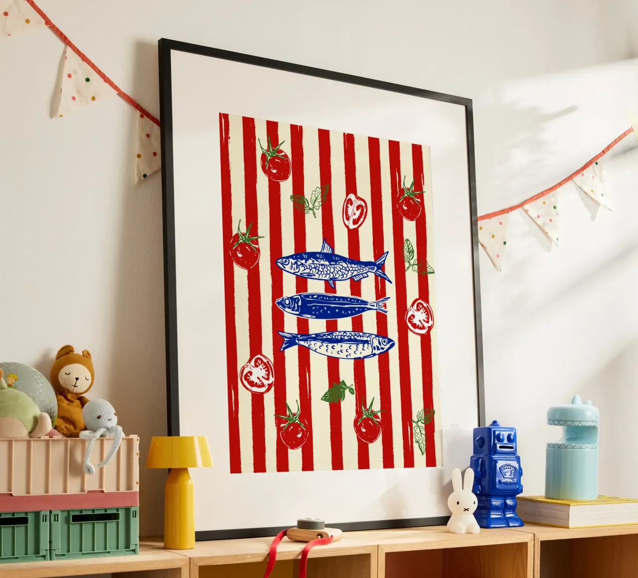 Scarabocchio da cucina con sardine e strisce di pomodoro poster da EDMPROJECT