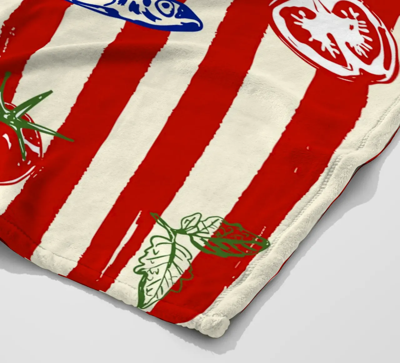 Sardines and Tomato Stripe Kitchen Doodle fleece blanket by EDMPROJECT