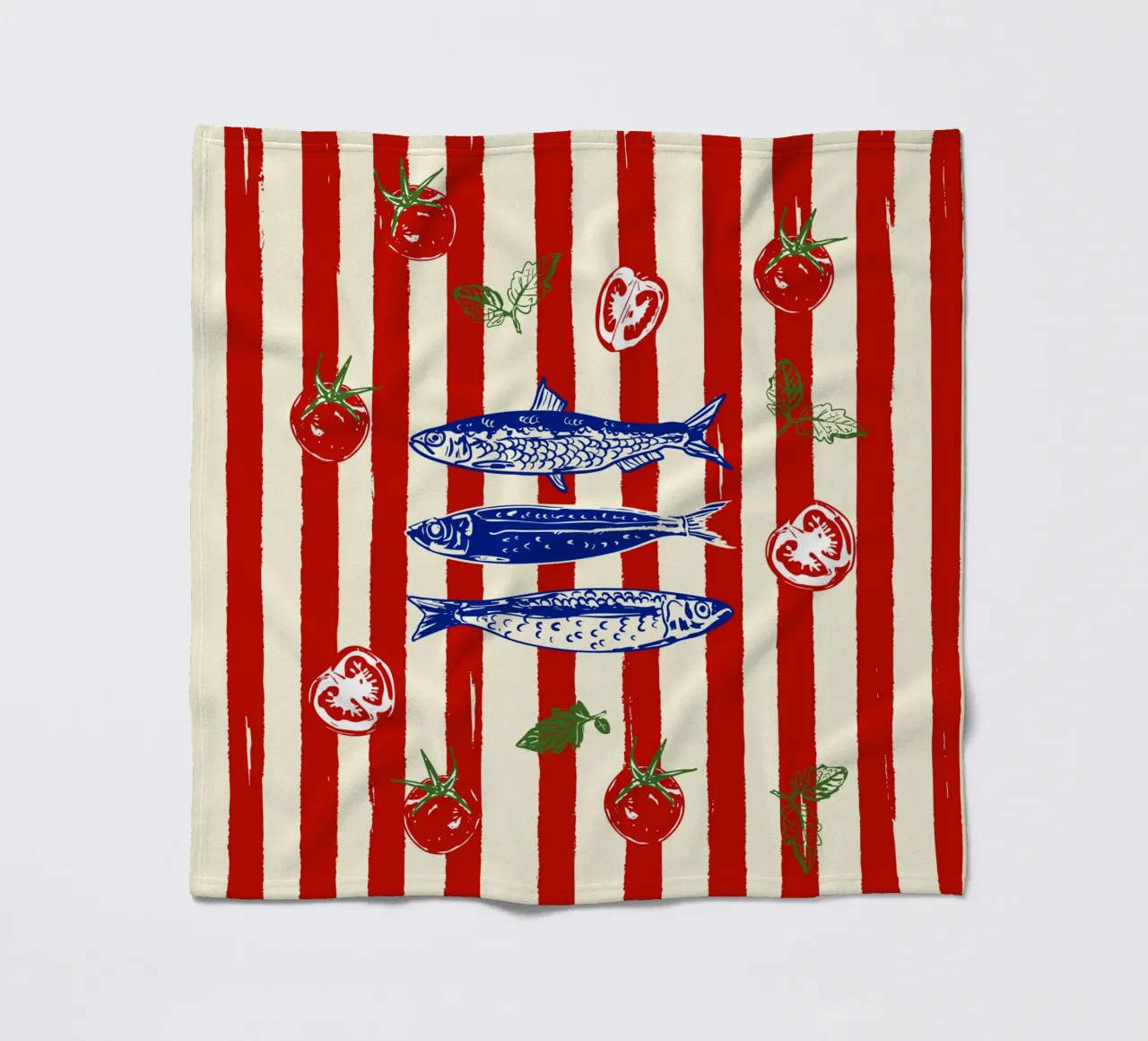 Sardines and Tomato Stripe Kitchen Doodle fleece blanket by EDMPROJECT