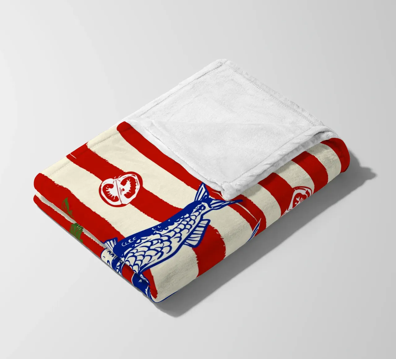 Sardines and Tomato Stripe Kitchen Doodle fleece blanket by EDMPROJECT