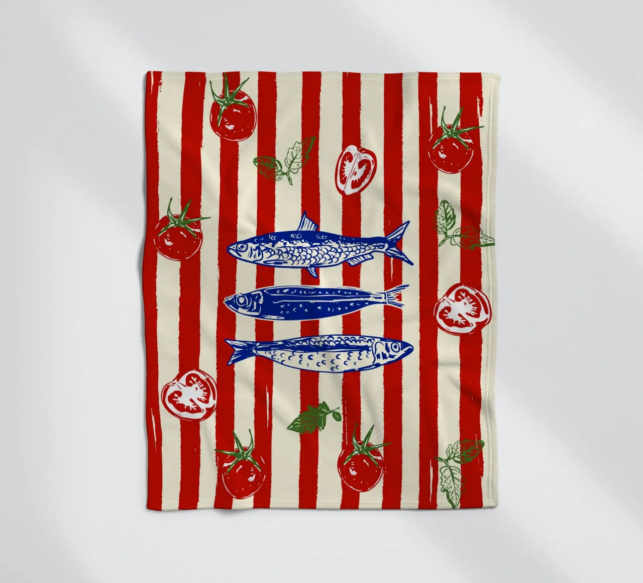 Sardines and Tomato Stripe Kitchen Doodle fleece blanket by EDMPROJECT