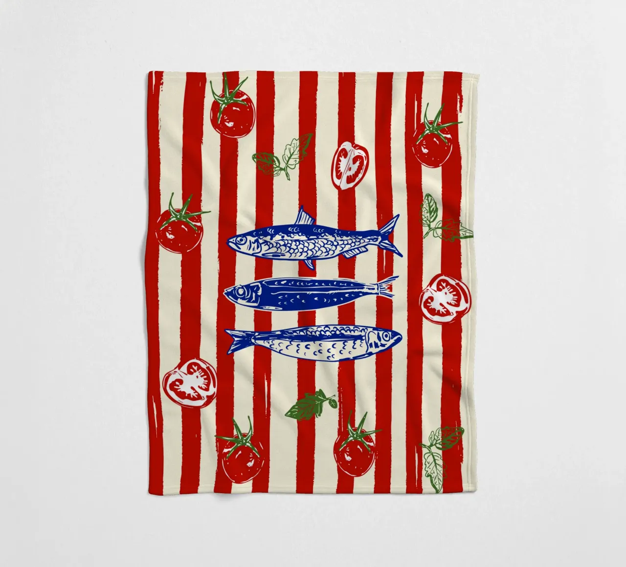 Sardines and Tomato Stripe Kitchen Doodle fleece blanket by EDMPROJECT