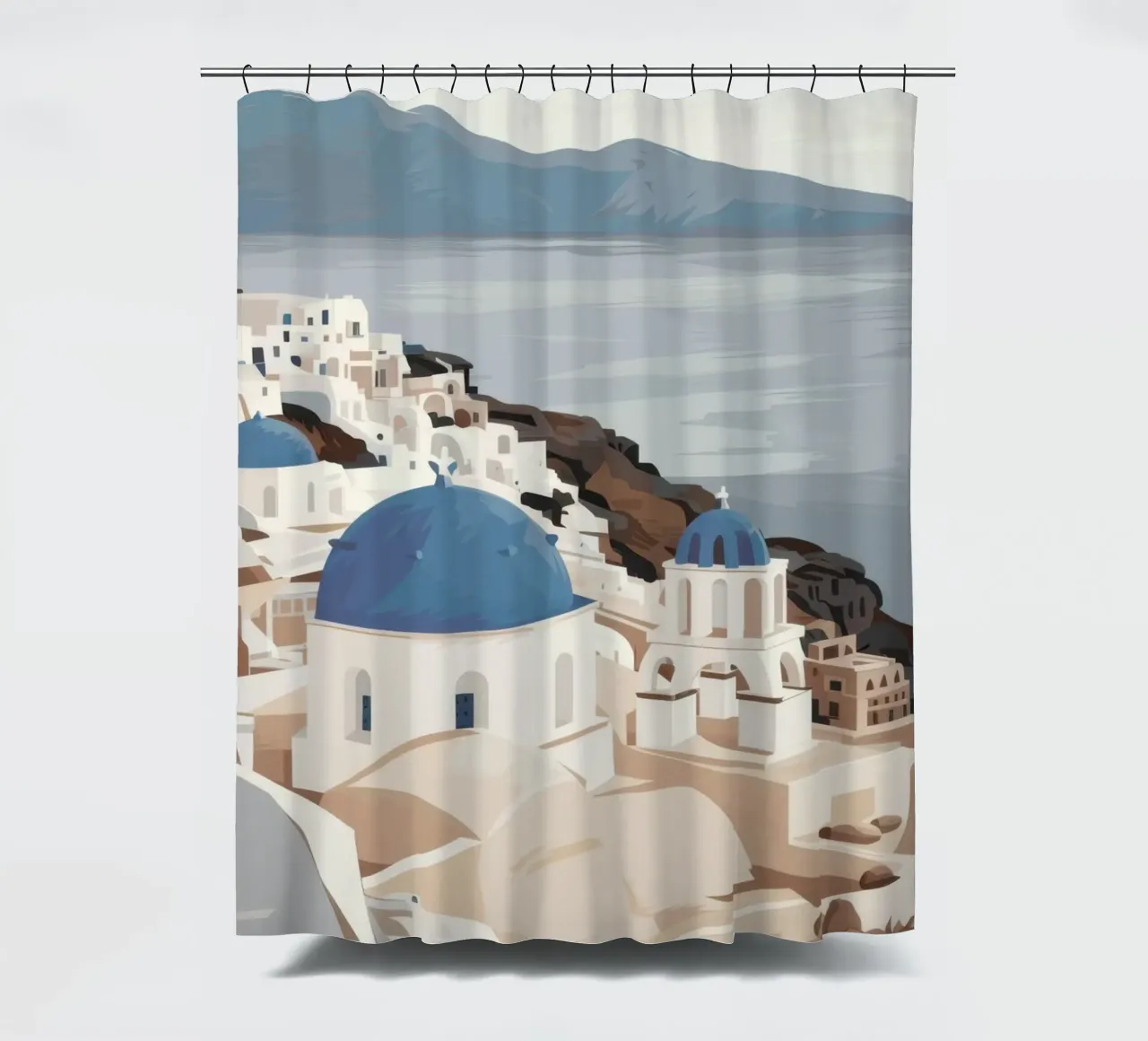 Tijdloos Santorini Uitzicht douchegordijn van Veil Maya