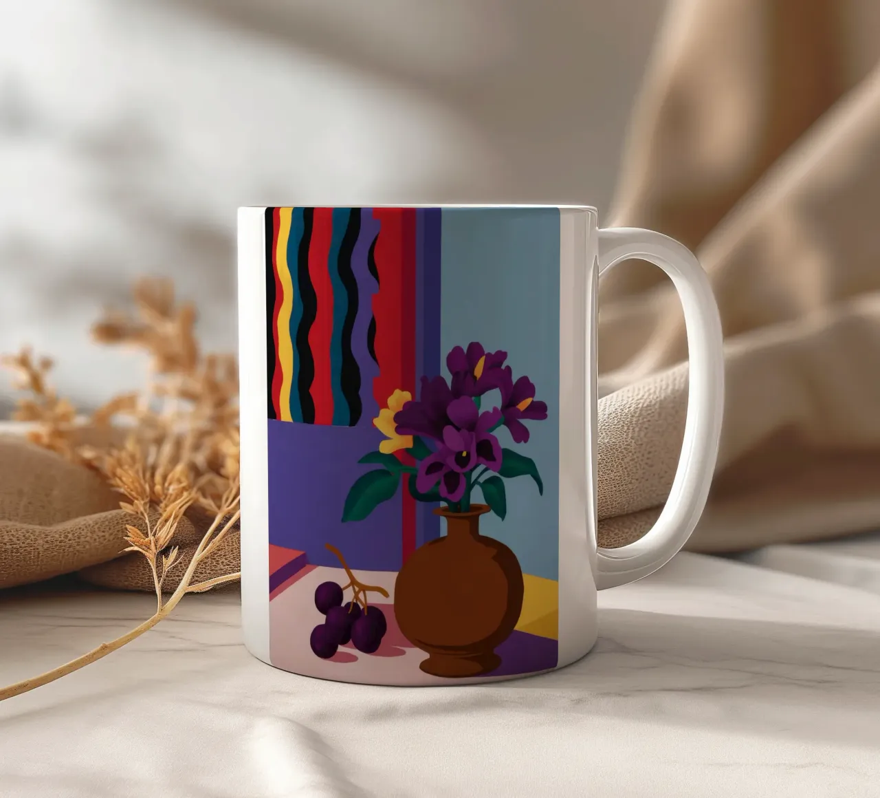 Still Life with Purple Asters ceramic mug by Veil Maya
