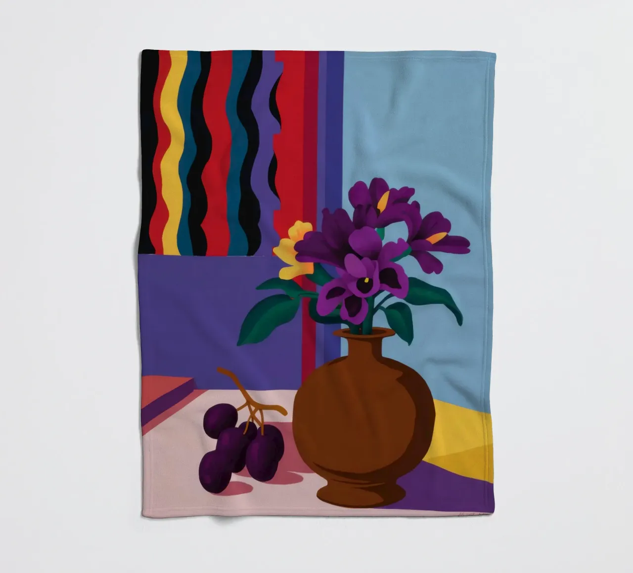 Still Life with Purple Asters fleece blanket by Veil Maya