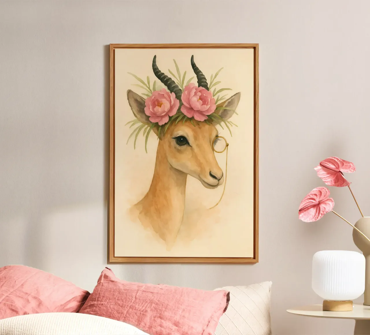 De evenwichtige gazelle: pioenen en evenwicht aluminium-dibond van Graceful Desine
