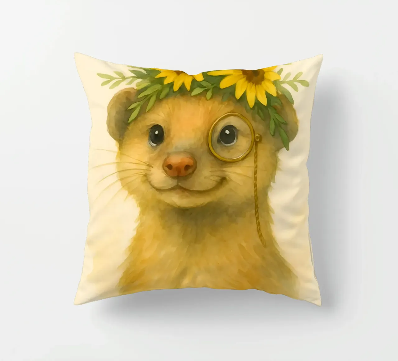 Sunshine Scholar: The Cheerful Weasel decorative cushion by Graceful Desine