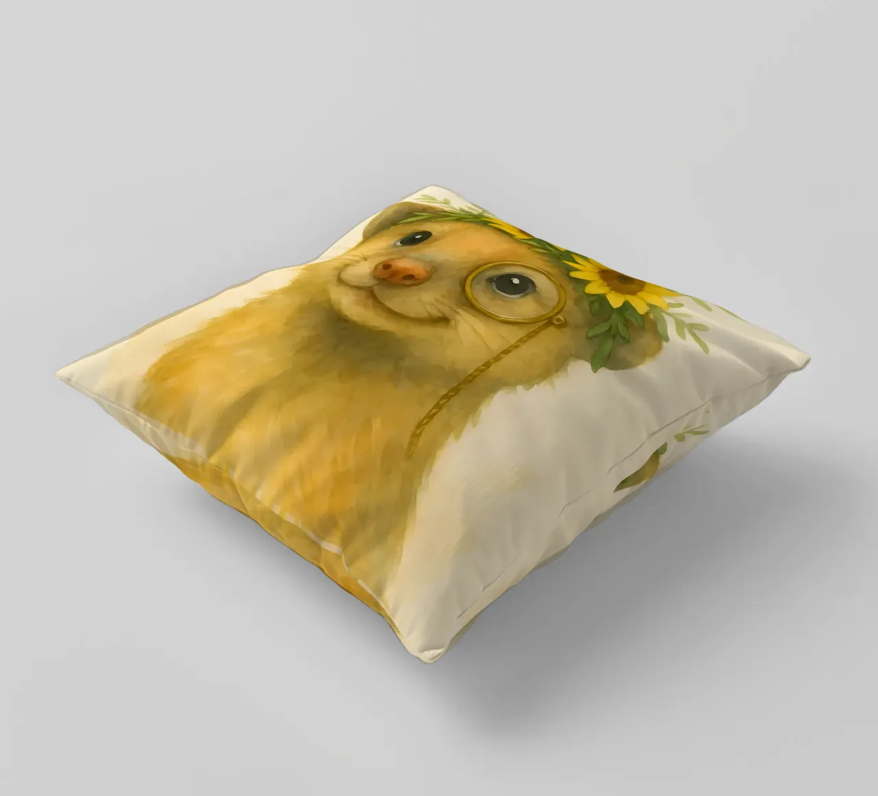 Sunshine Scholar: The Cheerful Weasel decorative cushion by Graceful Desine