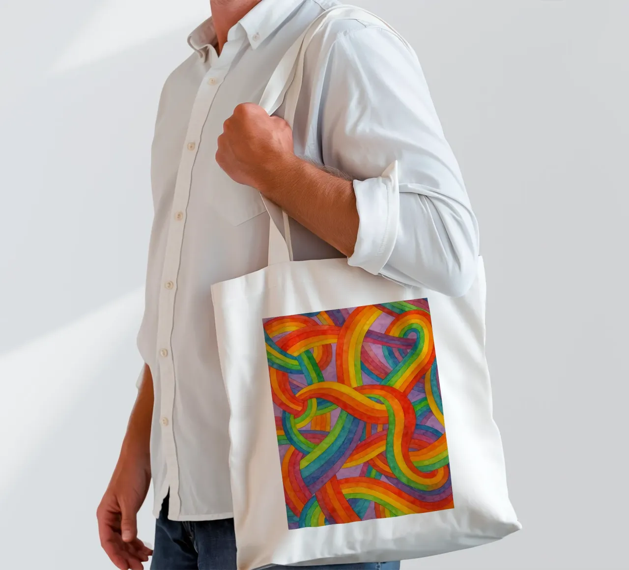 raibow sjaal abstracte tekening ilustratie jute draagtas van Permatax