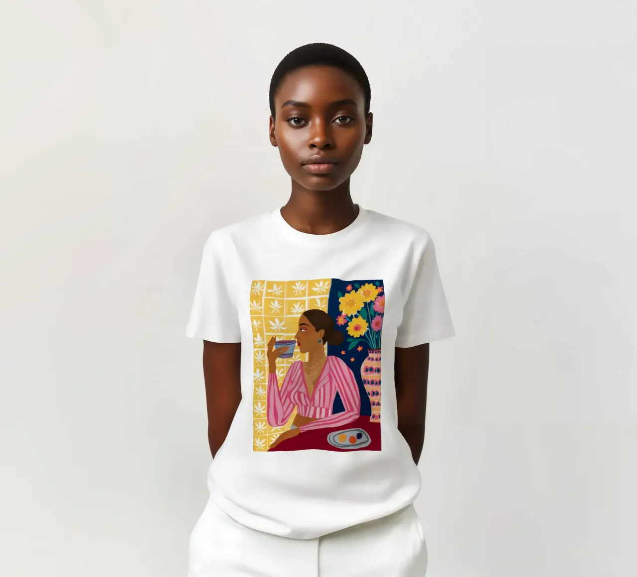 Morning Coffee Contemplation t-shirt by Veil Maya