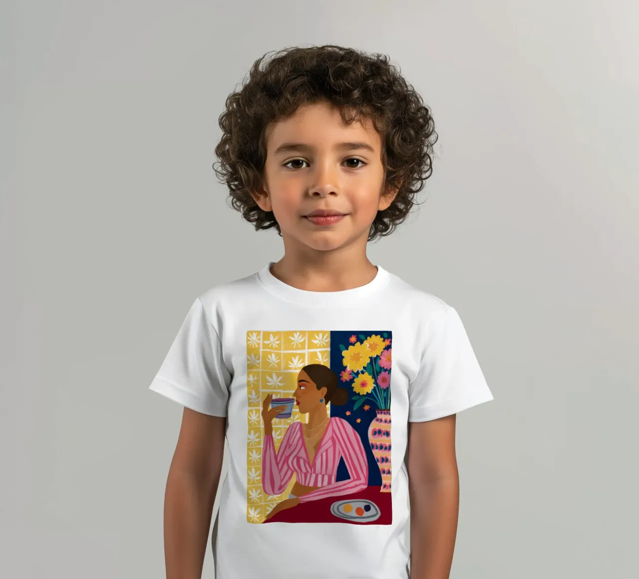 Kontemplation beim Morgenkaffee Kinder T-Shirt von Veil Maya