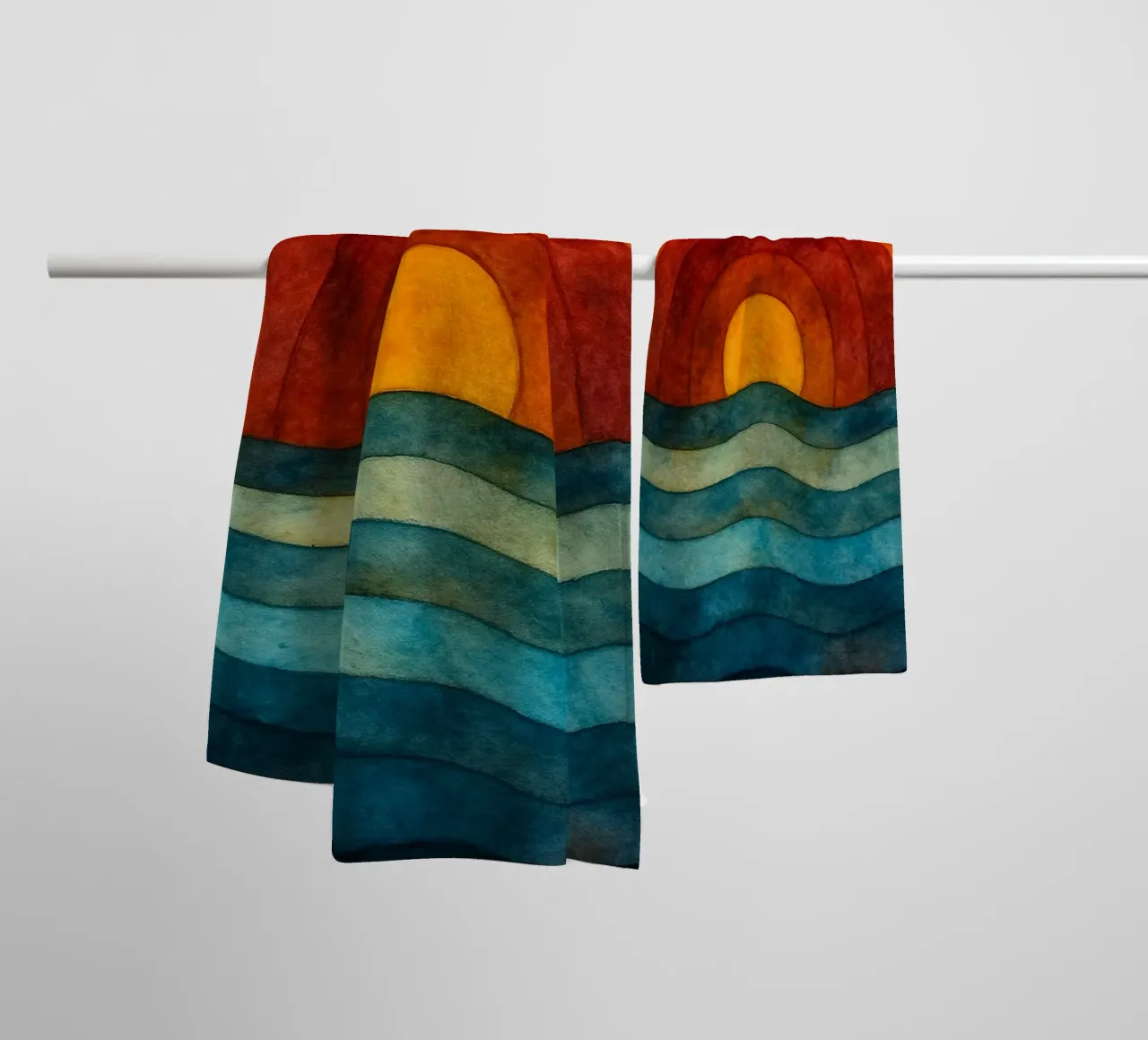 Meer und Sonne abstrakte Zeichnung ilustration Handtuch von Permatax