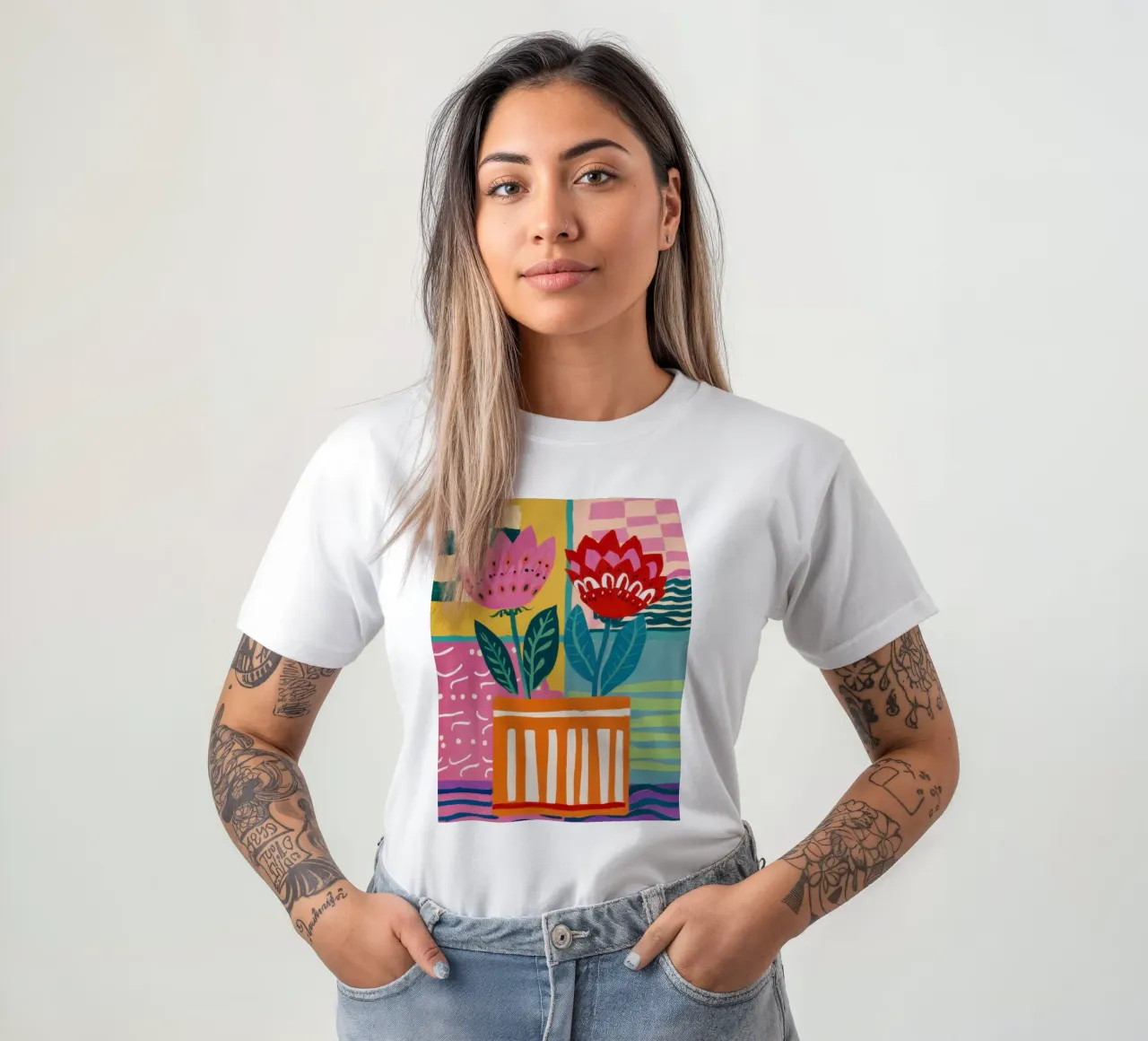 Fiori in vaso a righe t-shirt da Frosh Pallete