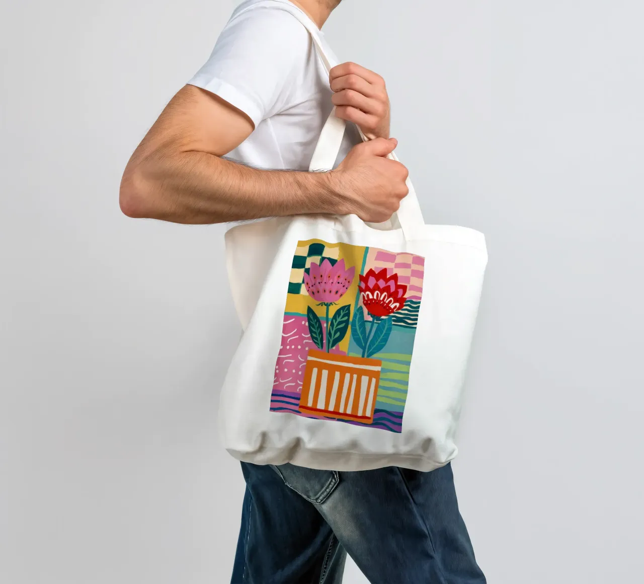 Fiori in vaso a righe borsa in juta da Frosh Pallete