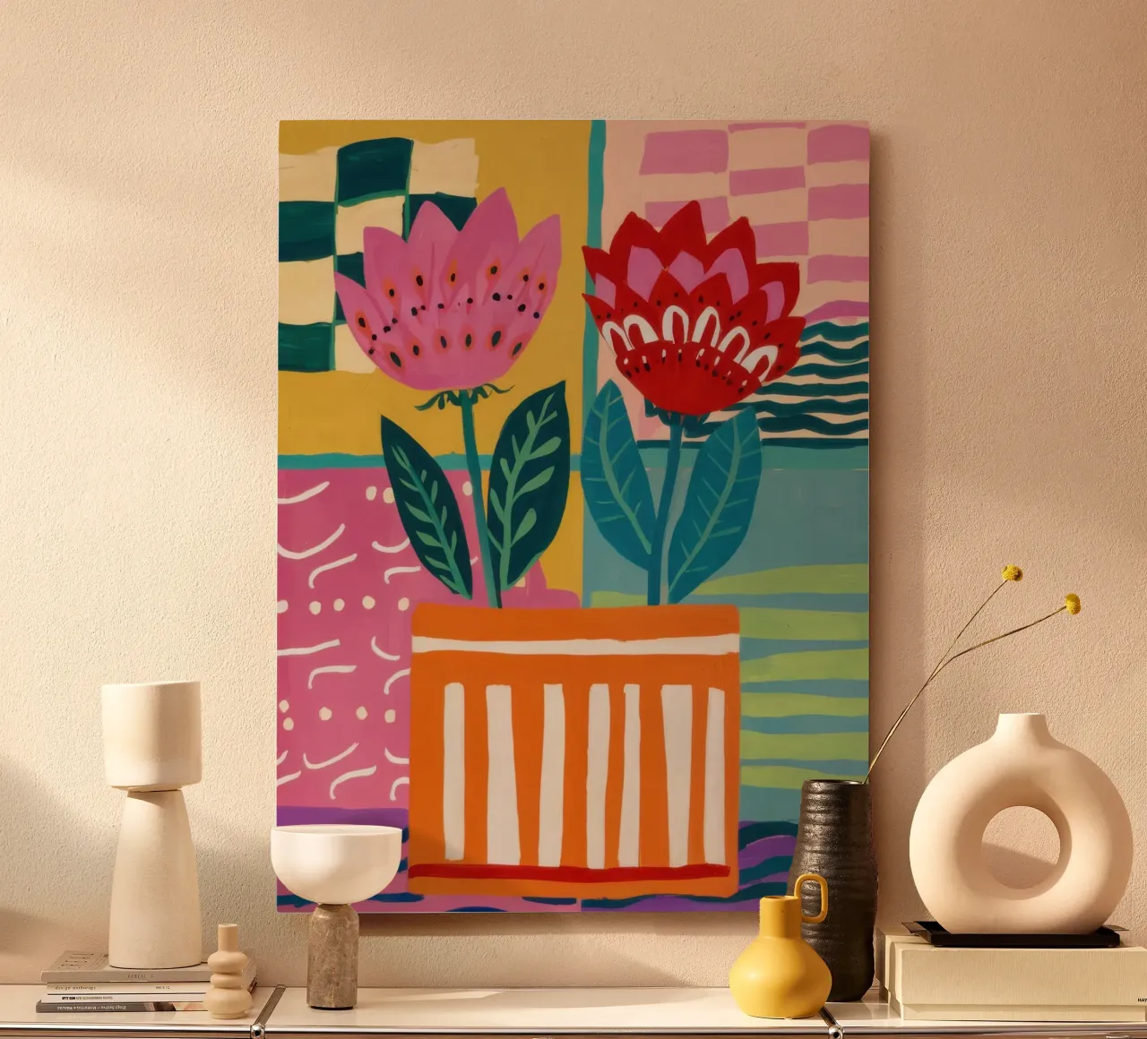 Fiori in vaso a righe alluminio dibond da Frosh Pallete