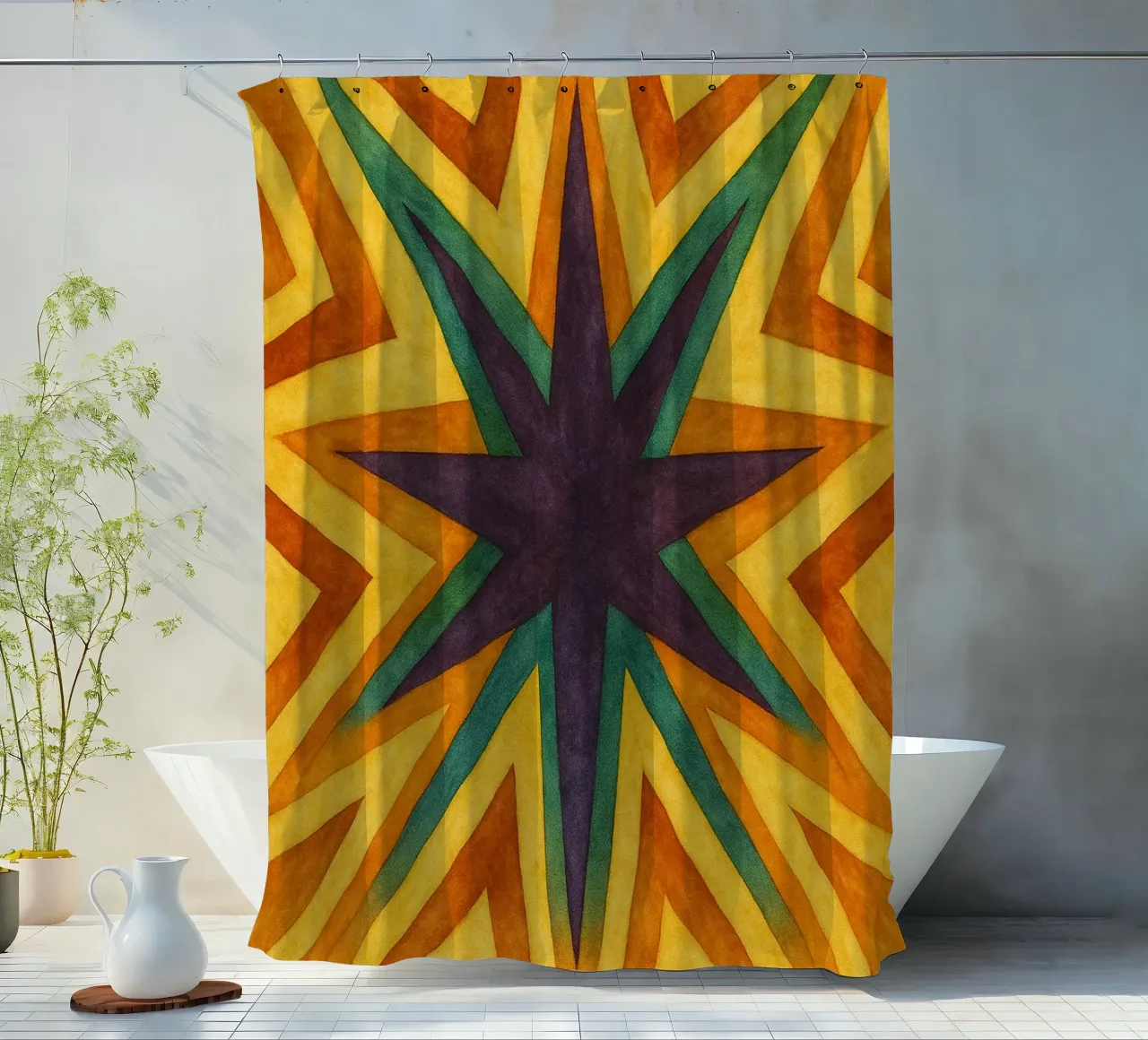 star abstract drawing ilustration shower curtain by Permatax