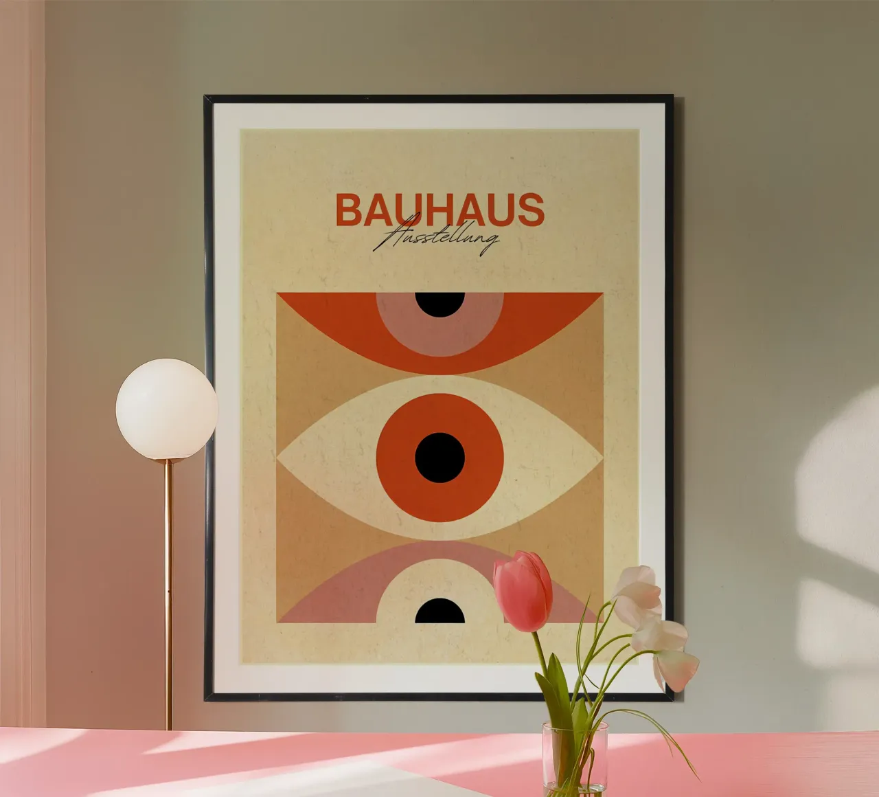 Mostra Bauhaus Arte astratta degli occhi poster con telaio in legno da Ashley Studio