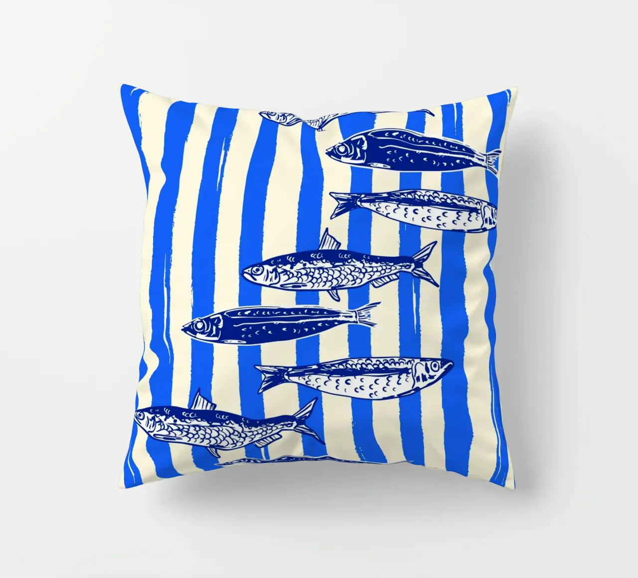 Blauwe Streep Sardines - Nautische Minimal Art kussen van EDMPROJECT