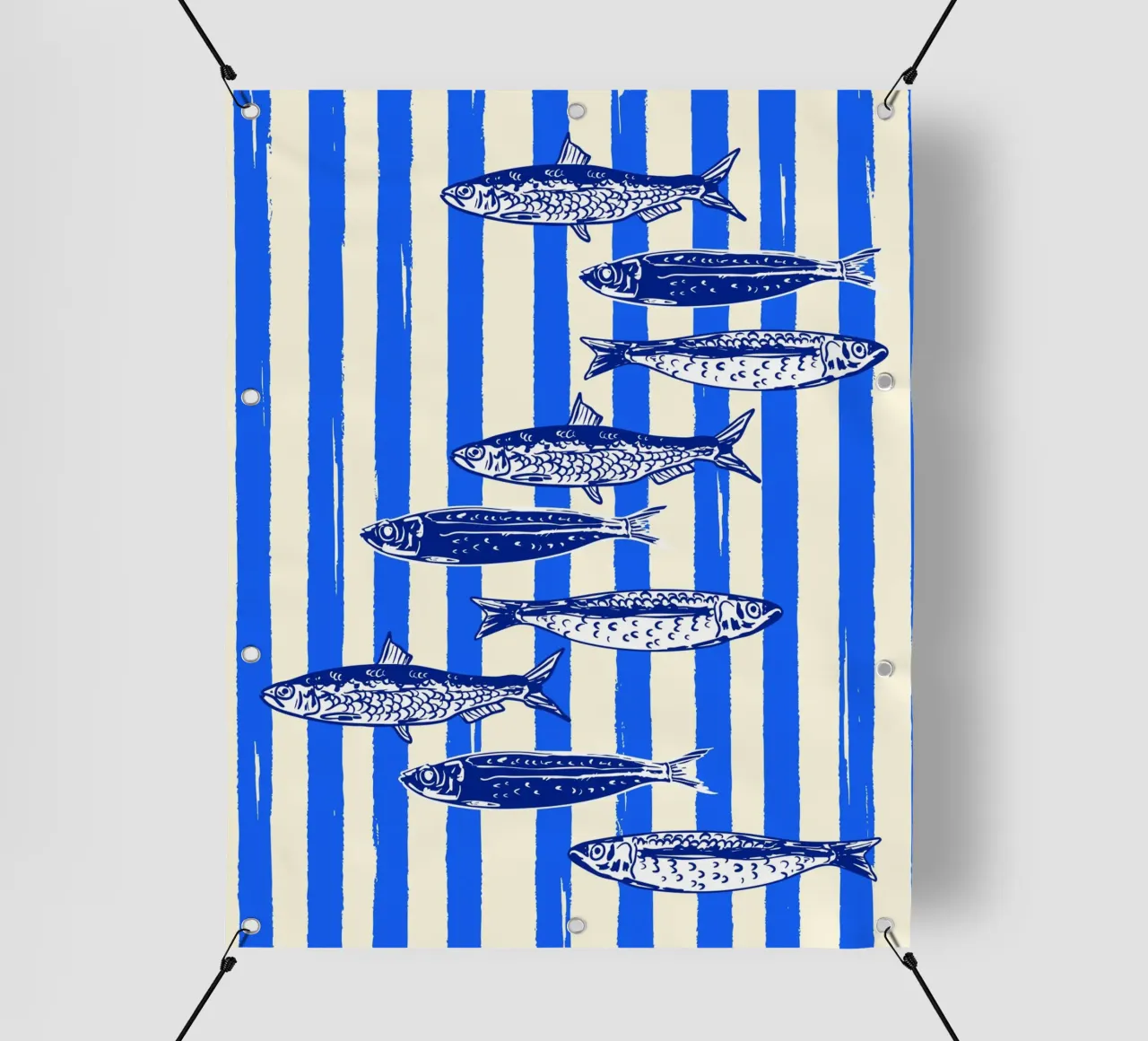 Sarde a strisce blu - Arte nautica minimale telo in pvc da EDMPROJECT