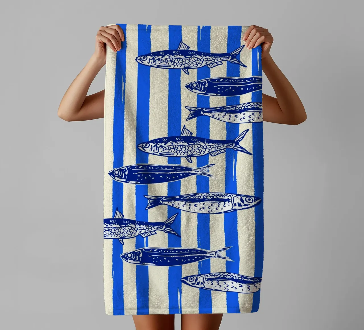 Blue Stripe Sardines – Nautical Minimal Art towel by EDMPROJECT