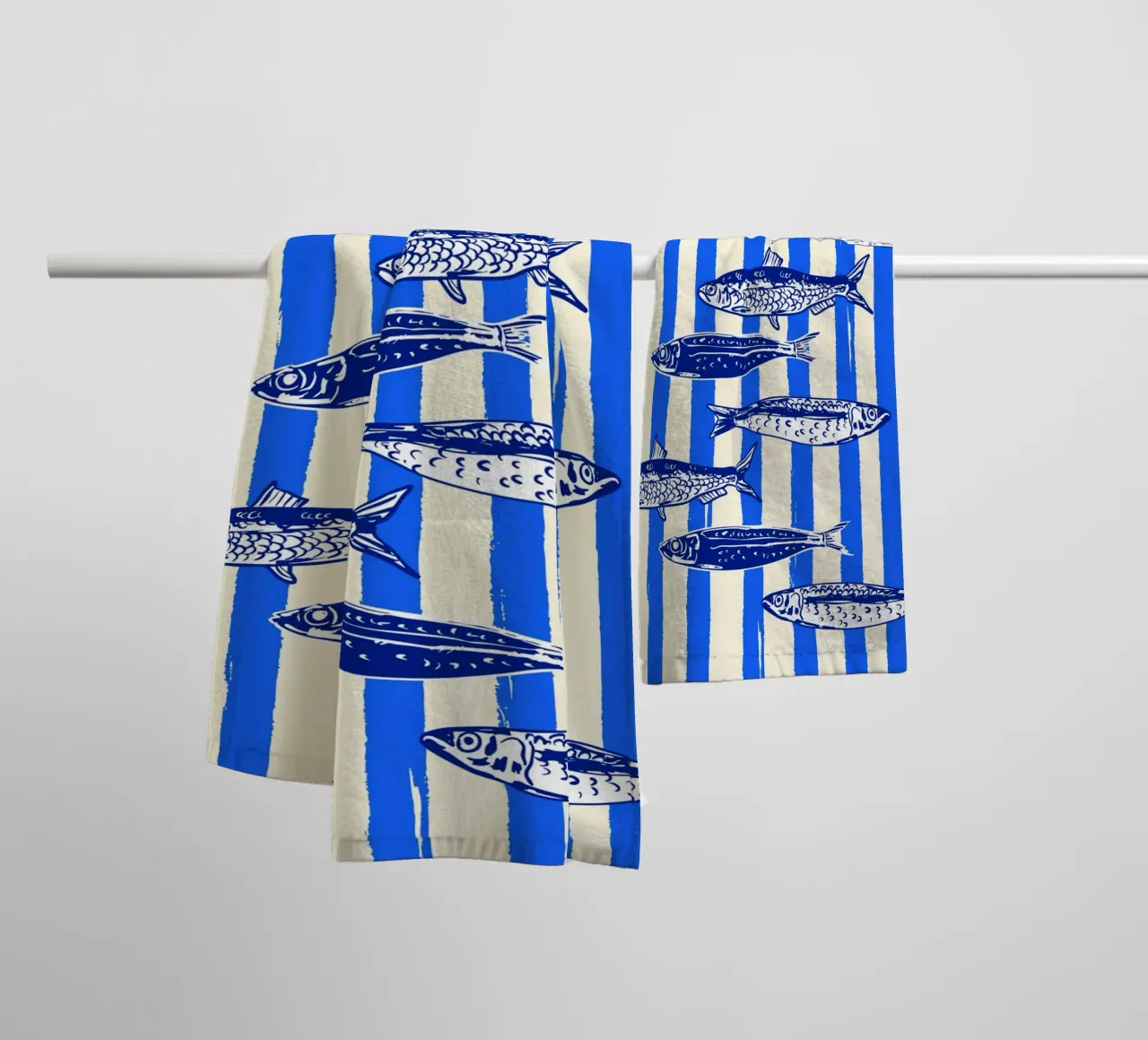 Blue Stripe Sardines – Nautical Minimal Art towel by EDMPROJECT