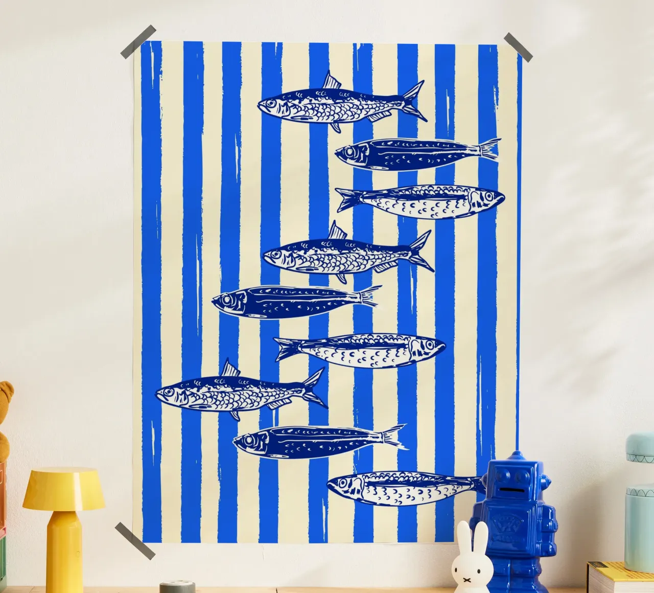 Sardines à rayures bleues - Art minimal nautique poster de EDMPROJECT