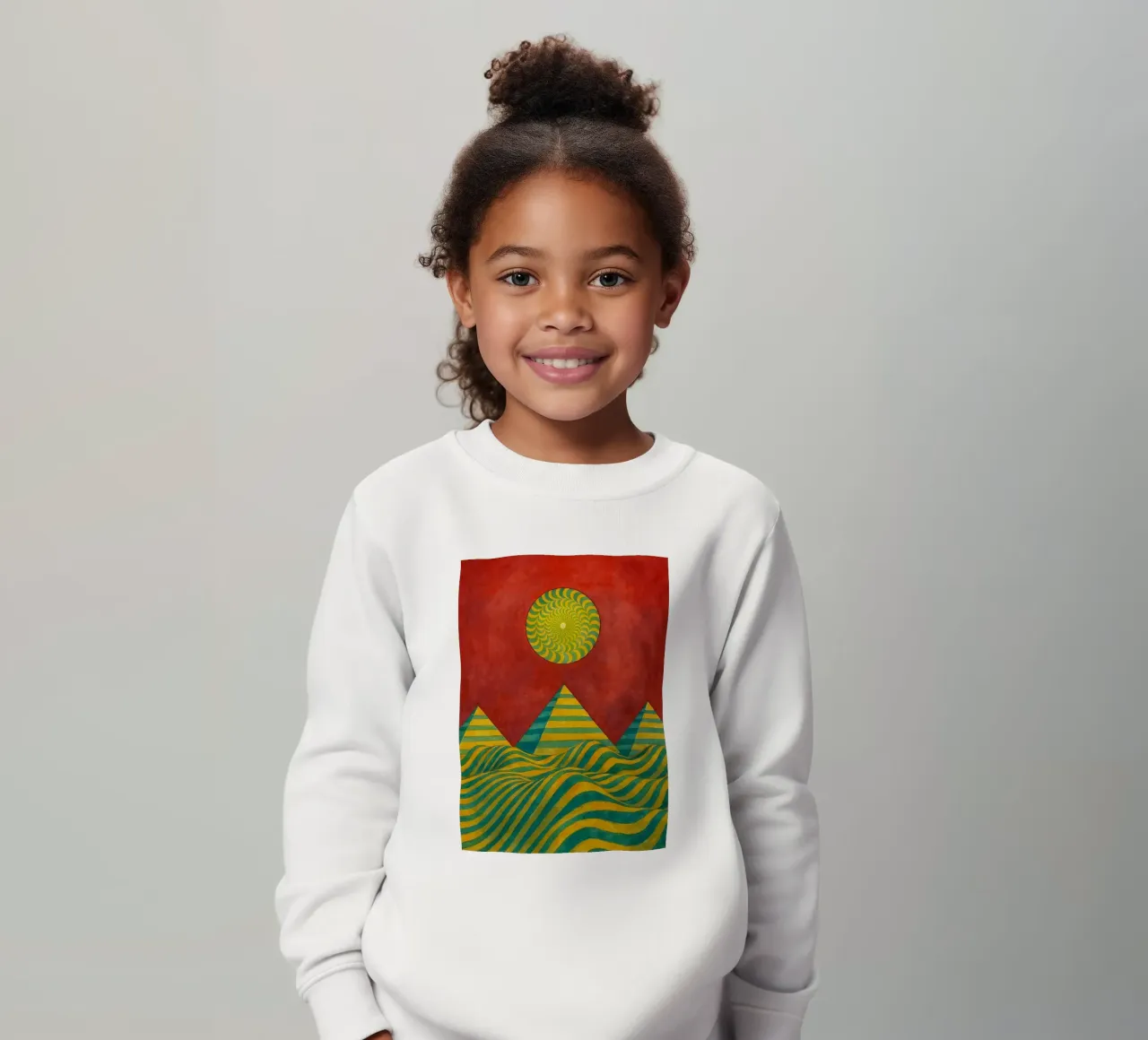 sun and mountain abstract drawing ilustration kids sweatshirt by Permatax