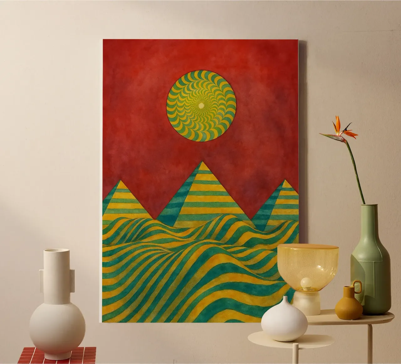 Sonne und Berg abstrakte Zeichnung ilustration Leinwand von Permatax