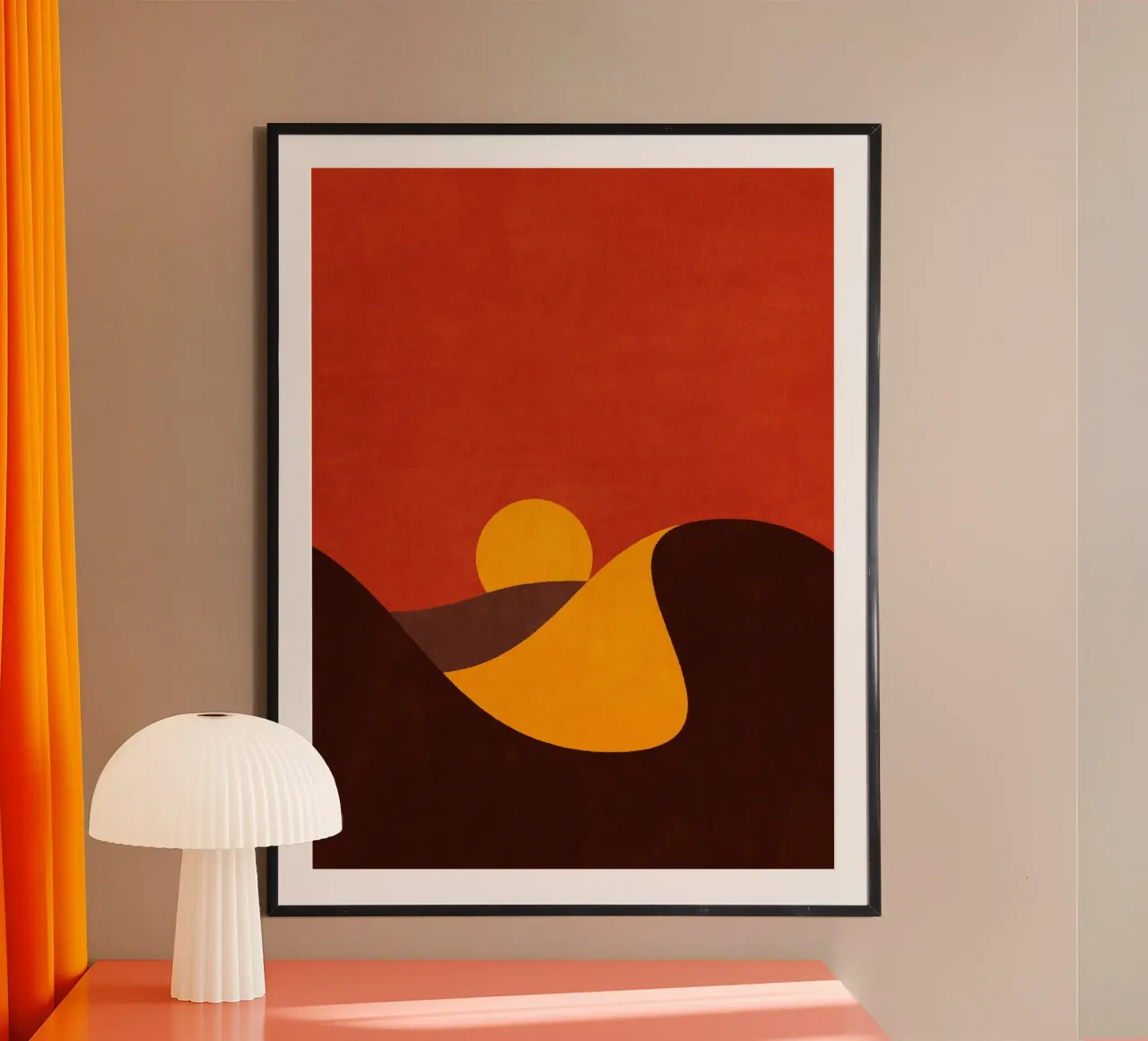 LANDSHAPES - Desert - Sunset poster met houten frame van DANIEL COULMANN