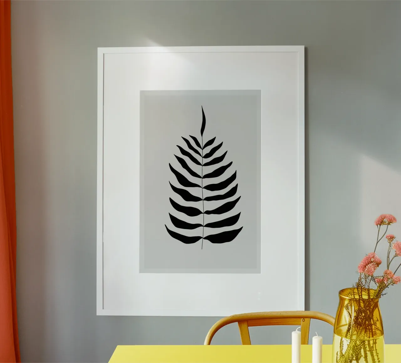 Fern (Black And White) poster con telaio in legno da treechild