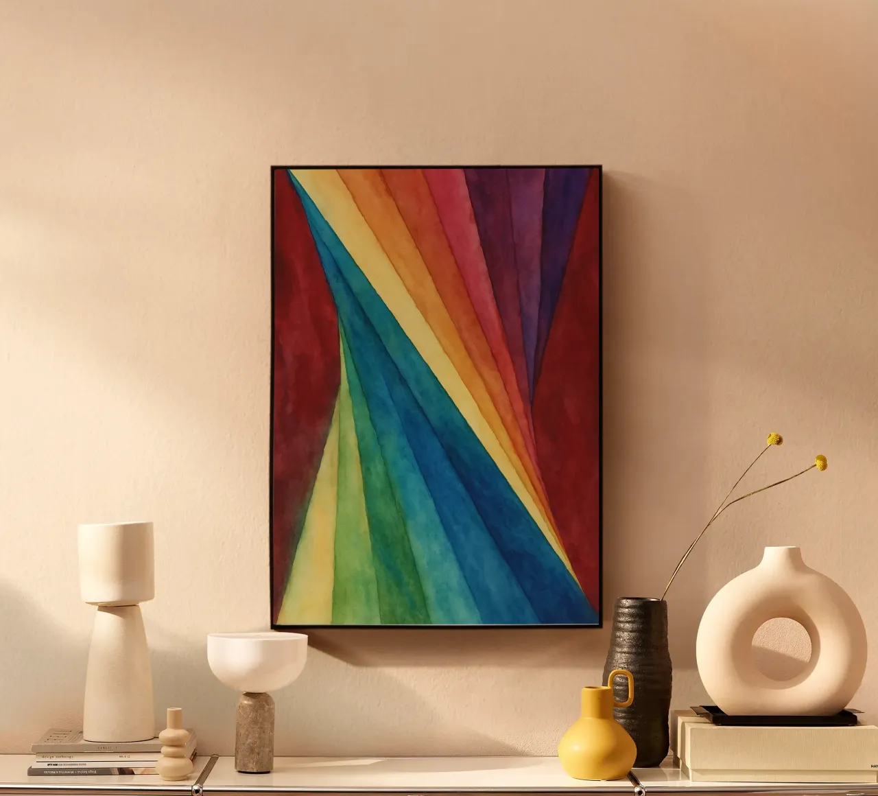 gedraaide regenboog abstracte tekening ilustratie acryl van Permatax