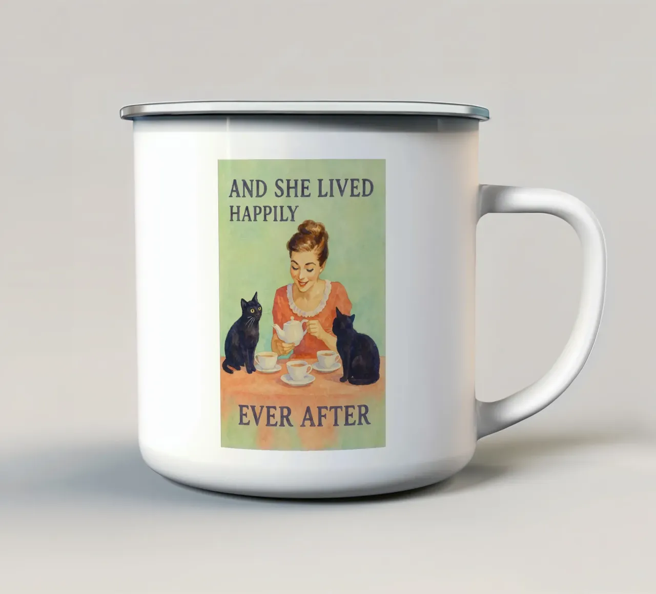 e visse felicemente dopo aver disegnato un gatto tazza in smalto da Botania