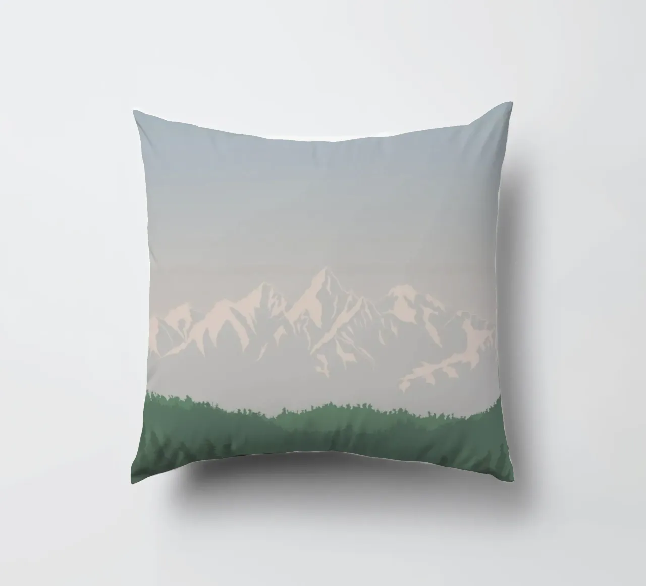 snowcapped peaks tree line cuscino da prindy