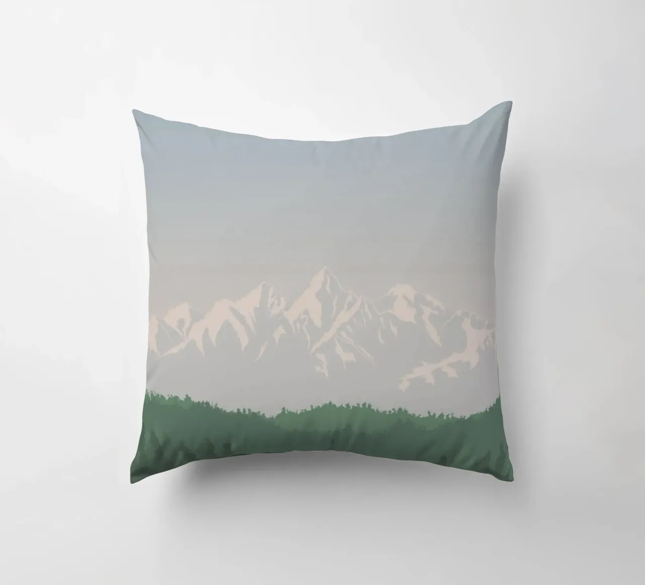 snowcapped peaks tree line cuscino da prindy