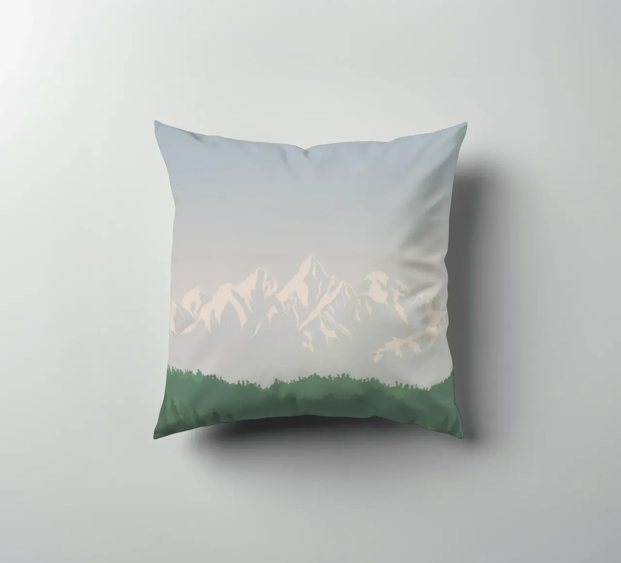 snowcapped peaks tree line cuscino da prindy